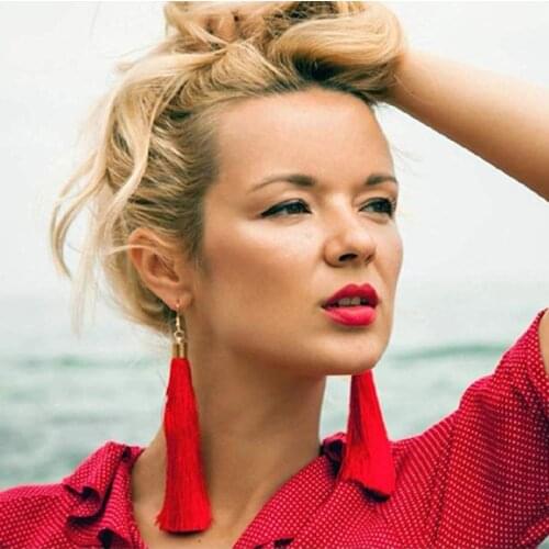 ZHINI Brand Tassel Earrings Women Fashion Jewelry Bohemian Drop Dangle Black Long Earrings Silk Fabric Ethnic Vintage Earrings