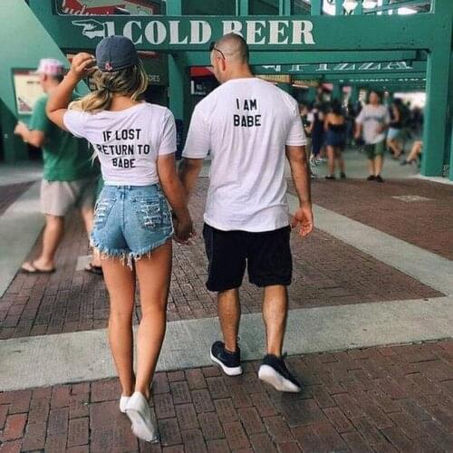 Couples T-shirt Babe Couple Lover T-shirts Funny Couple T Shirt Cute Casual Tops Women Man If Lost Return To Babe I Am Babe