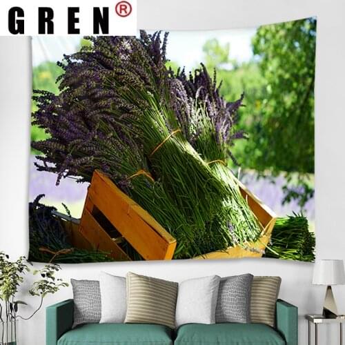GREN Waterfall Lavender Landscape Poster Picture Tapestry Hanging Covering Rugs Background Cloth Beach Mat Blanket