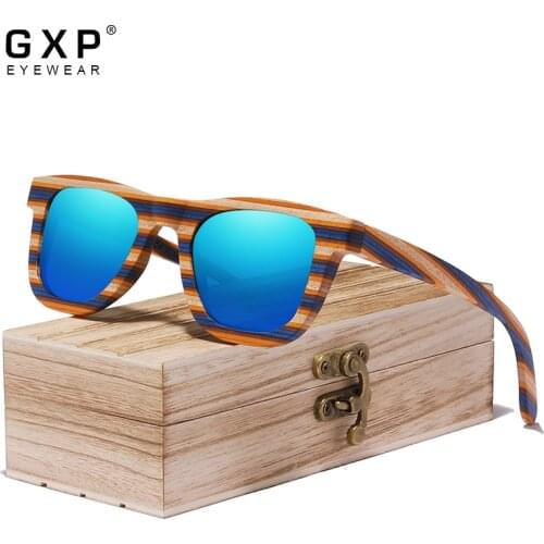 GXP Fashion High Quality Square Colorful Wooden Men Polarized Sunglasses UV400 Women Sun Glasses Outdoor fishing Driving Eyewear