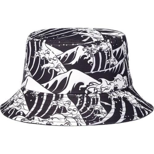 Harajuku Tsunami Sea Storm Breeze Wave Heng Feng Culture of Japan Adult Street Fashion Pieces Bucket Hat Hats Beanie Art Layout