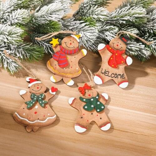 Gingerbread Man Christmas Ornament Christmas Tree Pendant Wooden Doll Gingerbread Man Pendant Drop Shipping 50P