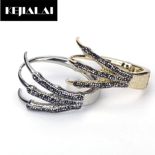 KEJIALAI Punk Jewelry Dragon Claws Hand Charm Bangle Micro Paved Rhinestone Ethnic Style Vintage Bracelet for Men Women Fashion