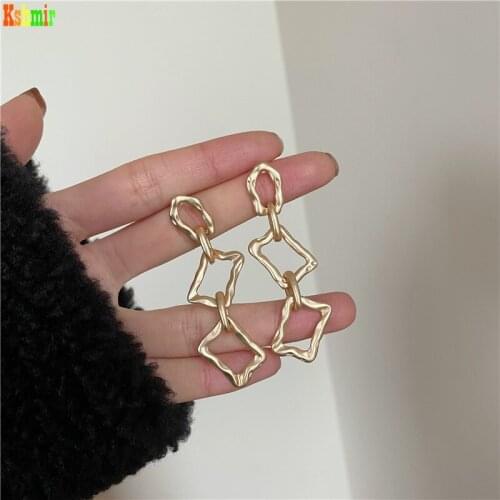 Kshmir S925 pin loop chain Irregular earring Gold metal earring clip no hole female earring pendant 2020