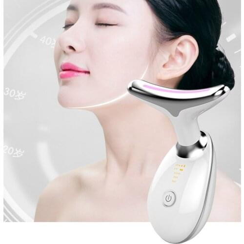 3 Colors Led Facial Neck Massager Led Photon Therapy Heating Face Neck Wrinkle Removal Machine Reduce Double Chin Skin Lifting