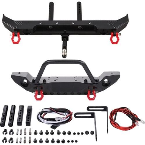 Metal Front and Rear Bumper with LED Lights For 1/10 RC Crawler Car Axial SCX10 III AXI03007 Upgrade Parts