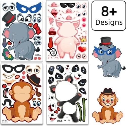 Cartoon Stickers DIY Pink Pig Elephant Panda Cute Animals Change Face Recognition Training Education Toys Boys Girls for Kids