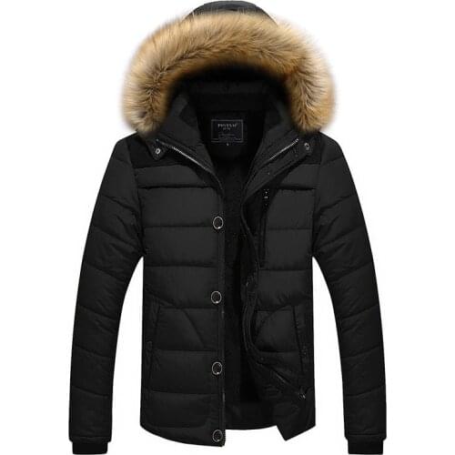Men Down Jacket Winter New Male Casual Hooded Outwears Coat Warm Fur Parka Overcoat Mens Solid Thick Fleece Zipper Jackets