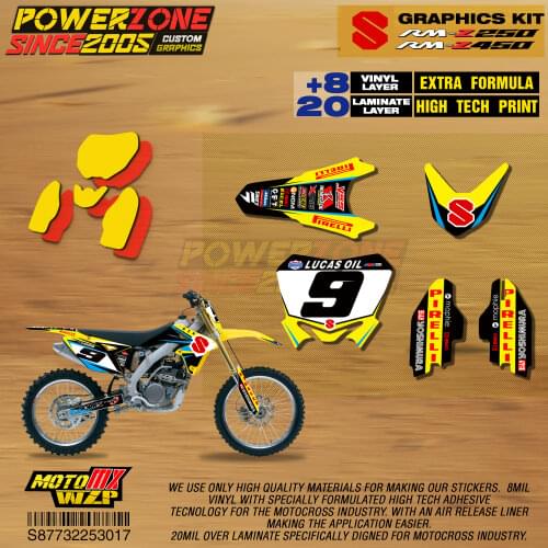 PowerZone Custom Team Graphics Backgrounds Decals 3M Stickers Kit For Suzuki RMZ250 04-06 07-09 10-18 RMZ450 08-17 RM 03-08 017