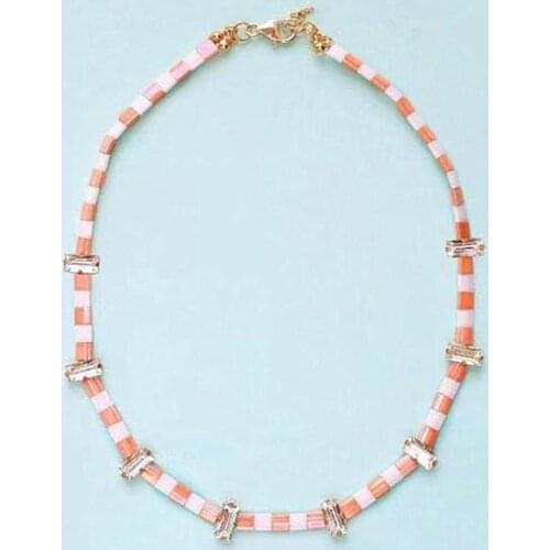 New Japanese Glass Beads Women Necklace Square Color Acrylic Drill Bohemia Short Necklace Charm Statement Jewelry 2019 Vintage