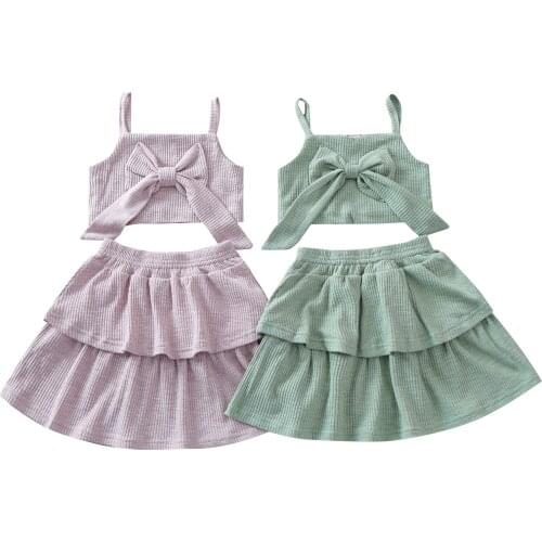 1-4Y Kid Girls Clothes Fashion Summer Girls Clothing Set Solid Off Shoulder Top+Skirt Girls Clothes Set 2pcs