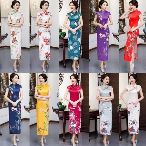 Spring New Improved Cheongsam Dress Silk Print Daily Cheongsam Long Wedding Dress Freshing Long Qipao Chinese Clothing Платье