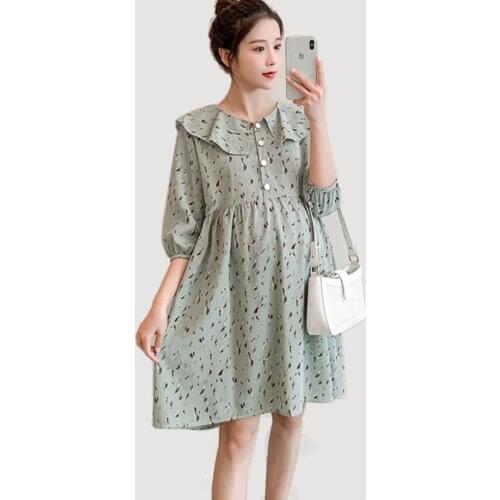 Maternity Dresses Chiffon Pregnancy Dress Loose Medium Length Three Quarter Sleeve Pregnancy Clothes Elegant Maternity Gown