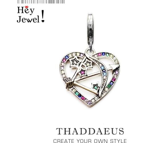 Charm Pendant Heart with Arrow,Fine Jewelry For Women 2020 New 925 Sterling Silver Gift Fit Bracelet