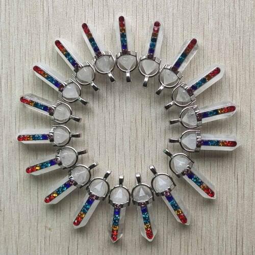 Fashion natural white crystal 7 color Reiki pillar pendulum pendants for jewelry making 24pcs/lot Wholesale free shipping