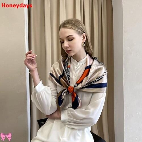 Luxury Hijab Scarf for Women Steed Print Silk Satin Hair Scarves Soft Square Scarf Muslim Hijab Holiday Casual Shawl Beach Towel