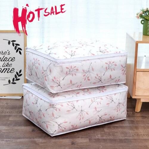 Foldable Quilt Storage Bag Feather Print Home Clothes Quilt Pillow Blanket Storage Bag Travel Luggage Organizer Bag Bedroom