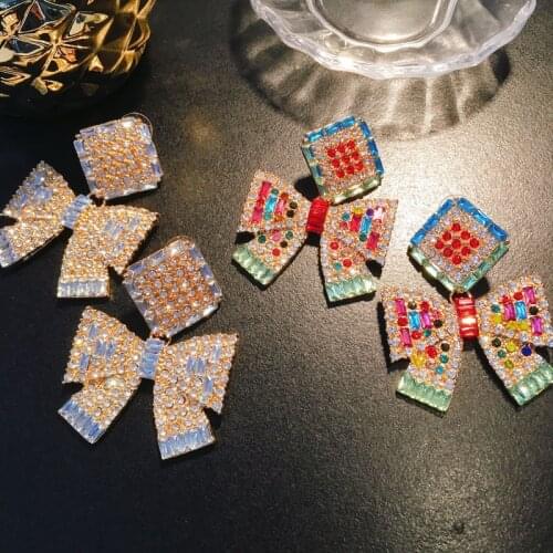 Bowknot Rhinestone Ear Drop Vintage Temperament Colorful Shiny Inlay Fashion OL Style 4.5*6CM Souvenir Gifts Jewelry Accessories