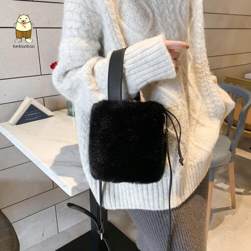 Beibaobao Ladies Bucket Bag Handbag Fashion Faux Fur Bags Plush Handbags Bolsa Feminina Sac Women Shoulder Crossbody Bag