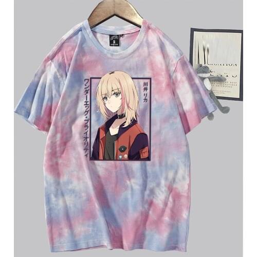 Tie Dye T-Shirt Harajuku Anime Kawai Rika Hip Hop Tops Tees Japanese Hot Anime Wonder Egg Priority Men Women T-shirt