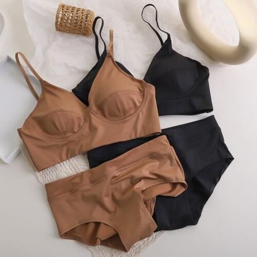 Thin beautiful back underwear set womens small chest net celebrity fashion inner vest base smooth no steel ring bra brief set