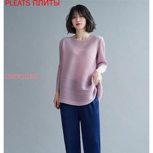 All-match Fashion Korean Irregular Design T-shirt Miyake Pleated Three-quarter Sleeve Temperament Loose Top Women PLEATS Oversiz
