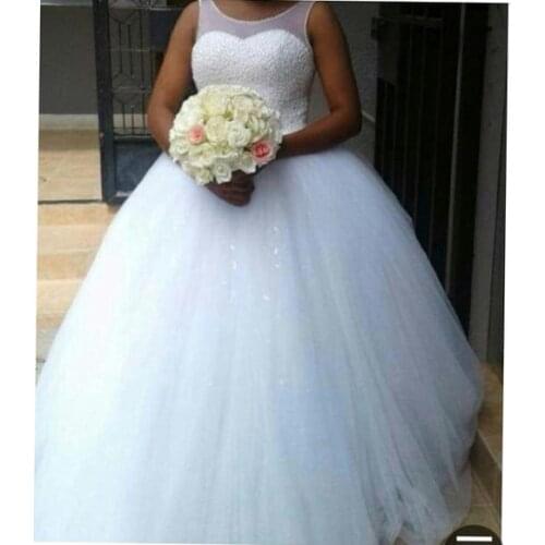 Top Quality Ball Gown Scoop Tull Beaded Custom Made Bridal Gown Wedding Dresses 2021