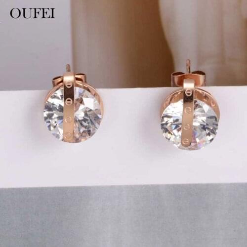OUFEI Rose Gold Zircon Stud Earrings Stainless Steel Jewelry Fashion Woman Earrings Gifts For Women Jewelry Accessories
