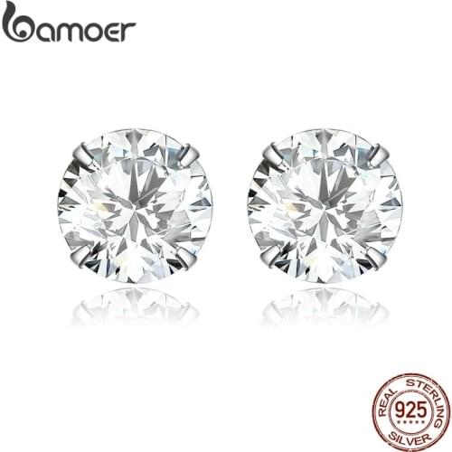 Womens wedding earrings, brooch, Silver 925, cubic zirconia transparent, 7mm, jewelry,Simple and generous