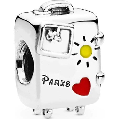 Authentic 925 Sterling Silver Bead Mouse Vacay Mode Suitcase Charm Fit Fashion Women Pandora Bracelet Bangle Gift DIY Jewelry