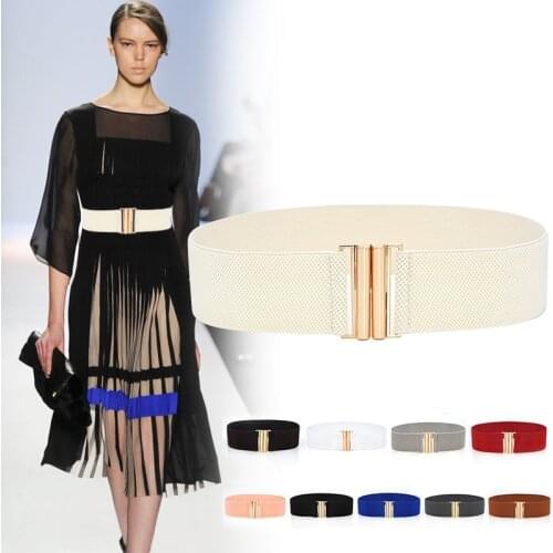 Women Wide Elastic Waist Belt Dress Belt GLRSBUTY Accessories 2019 Stretch Elastic Wide Corset Waist Metal Buckle