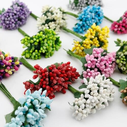 12pcs Mulberry Silk Party berry stamen leaf Cheap Artificial Flowers Decoration DIY head wreaths corsage fake flower wedding box