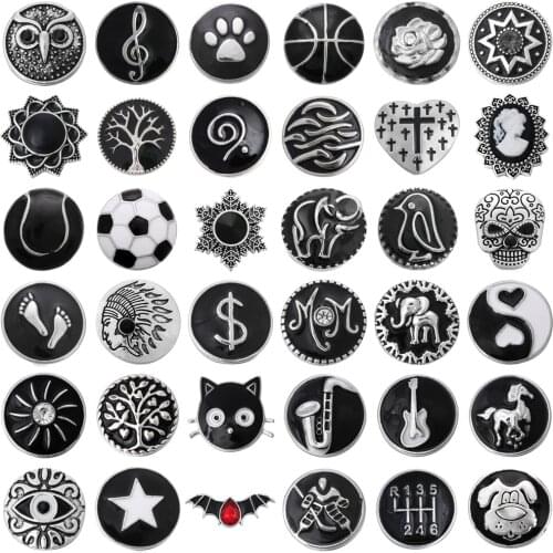 6pcs/lot Wholesale Black Snap Button Jewelry Mixed Cat MOM Ball Metal 18mm Snap Button for 20mm 18mm Snap Bracelets Bangles