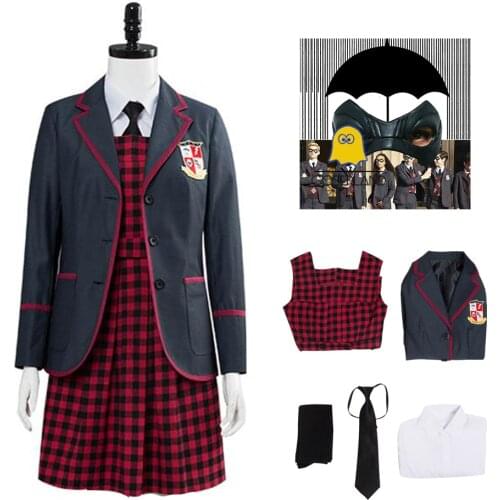 6 PCS The Umbrella Academy Girls School Uniform Vanya Allison Cosplay Costume Halloween Carnival Party Suits for Women Skirt Set