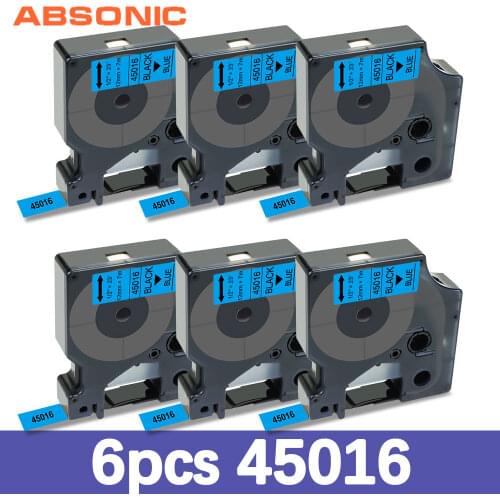 Absonic 6PK 45016 Compatible Dymo D1 Label Tape 12mm Black on Blue for Dymo LabelManager Label Maker 160 280 210 260P Printer