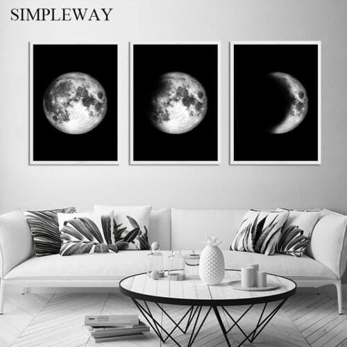 Moon phase Abstract Poster Black White Minimalist Wall Art Print Canvas Painting Nordic Decoration Picture Modern Home Decor