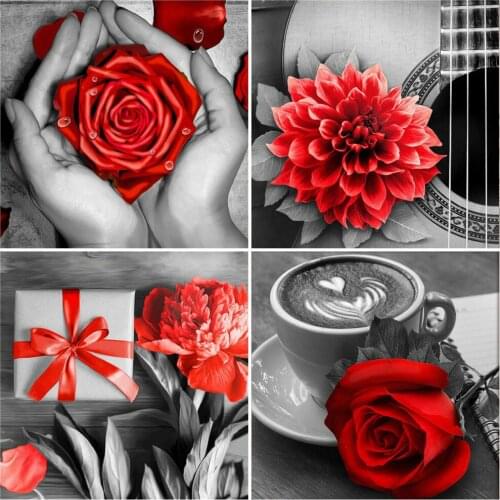 HUACAN 5D Diamond Painting Flower DIY Diamond Embroidery Black Red Full Square Round Painting Rhinestone Cross Stitch Home Decor