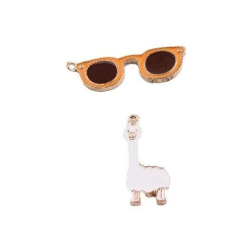 Free Shipping 10pcs/lot Enamel Alloy Kawaii Animal Sheep Pendants Gold Tone Drop Oil Sunglasses Shape Necklace Earring Charms