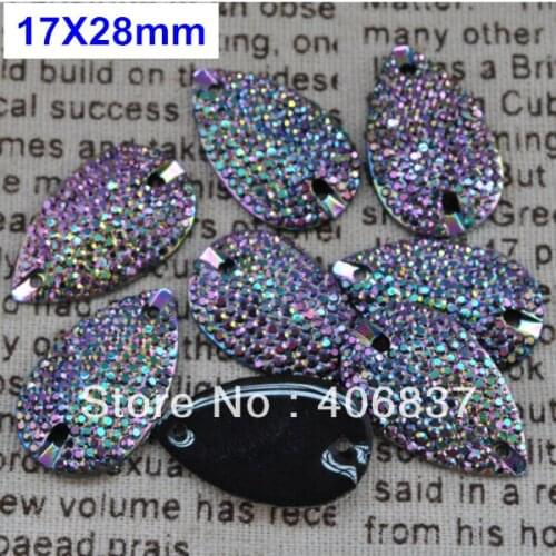 Free Shipping, 50pcs/Lot, 17*28mm Bling-star Lavender AB sew on teardrop flat back resin sew on stones