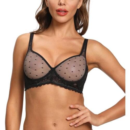 Large Lace Bras For Women Cropped Edge Mesh Ultra Thin Bra Sexy Lingerie See Through Perspective Wire Bone Transparent 32-44 A-F