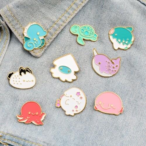 9 Style Sea Animal Pins&Brooches Lovely Colorful Octopus Tortoise Enamel Bag Badeg Jewelry Women Lapel Pin Friend Gift Children