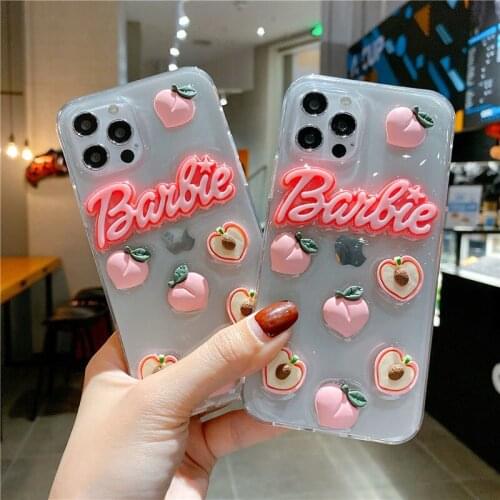 Lovely Peachy Barbe Transparent Case for iPhone 12 Pro Max Back Phone Cover for 12 11 Pro Max X XS XR 8 7 Plus SE 2020