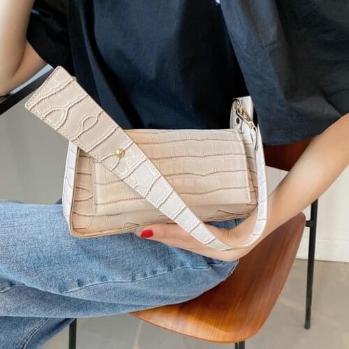 Branded Pu Leather Armpit Handbag Luxury Women Stone Pattern Shoulder Bag Unique Design Small Flap Lady Crossbody Messenger Bag