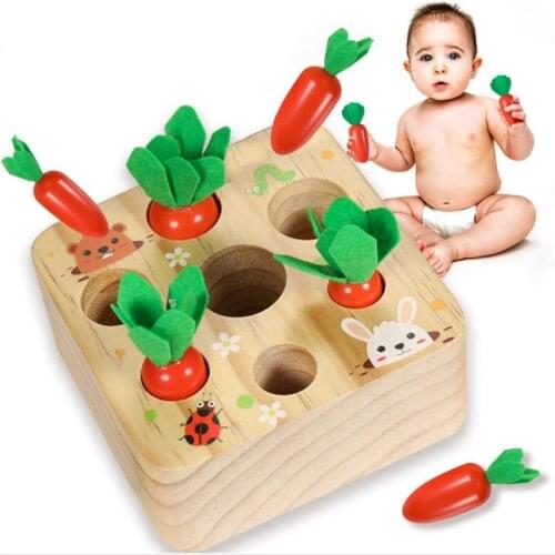 Toddler Toys-Carrot Harvest Wooden Puzzle Develop Fine Motor Skills, Educational Gifts for Boys and Girls, Made of Natural Pine
