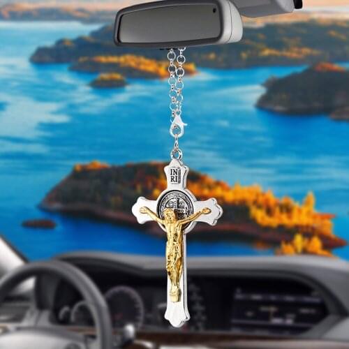 Jesus Crucifix Cross Car Pendant Ornaments Charms Rearview Mirror Decoration Hanging Auto Decor Cars Accessories Styling Gifts