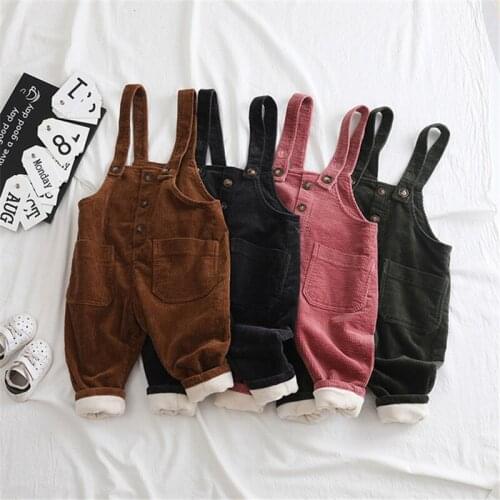 Toddler Baby Overalls Autumn Winter Thicken Plus Velvet Jumpsuits For Girls High Quality Corduroy Child Boys Pants New Arrival
