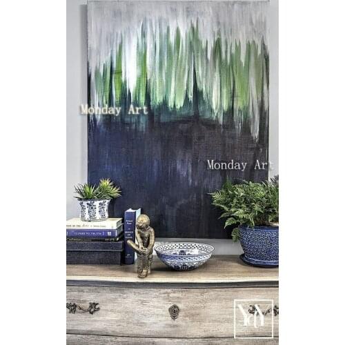 Best Handmade landscape Oil Painting White and Gray Turquoise painting on Canvas for Living Room bedroom office wall Decoration