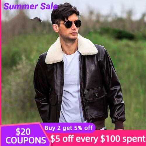 2021 Brown Men Military A2 Pilot Leather Jacket Europe Size XXL Wool Collar Genuine Natural Cowhide Autumn USAF Aviation Coat