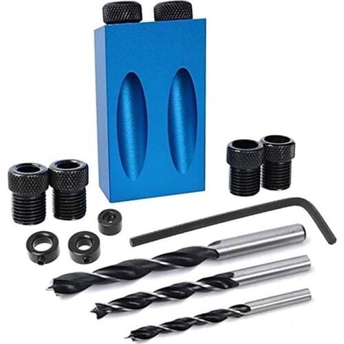 Woodworking Oblique Hole Locator Drill Bits Pocket Hole Jig Kit 15 Degree Angle Drill Guide Set Hole Puncher DIY Carpentry Tools