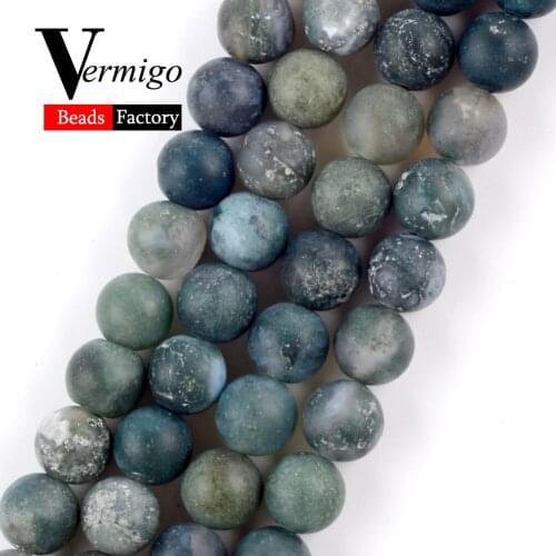 Natural Dull Polished Moss Agates Stone Round Beads For Jewelry Making DIY Necklace Bracelet 4-12mm Matte Loose Spacer Beads 15"